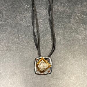 Mixed Metal Necklace 1.5” Pendant on Organza and Cord String